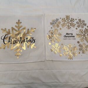 White &  Gold Metallic Foil Christmas Throw Pillow Covers 18X18 Set of 2 NWOT